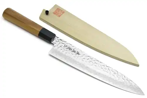 Yoshihiro VG10 46 Layers Hammered Damascus Gyuto Japanese Chefs Knife (Octagonal Ambrosia Handle) (8.25 (210mm)