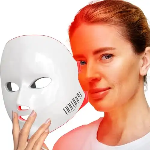 NEWKEY LED Face Mask Light Therapy,Red Light Therapy for Face Wrinkle Blue Light Therapy Mask for Face Acne,150LEDs,10 Min Auto Shut off, Wired