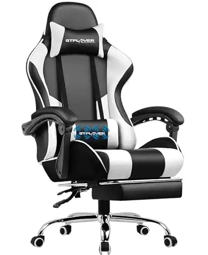 GTPLAYER Gaming Chair, Computer Chair with Footrest and Lumbar Support, Height Adjustable Game Chair with 360 -Swivel Seat and Headrest and for Office or Gaming (White)