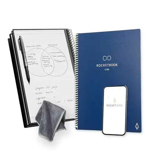 Rocketbook Core Reusable Spiral Notebook, Letter Size 8.5 11, Navy Blue Dotted Pages, App-Connected, Erasable, Durable Cover, Ideal for School, Work, and Creative Projects