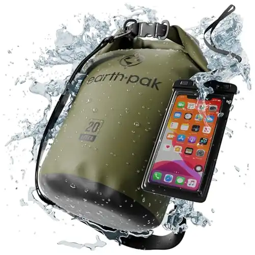 Earth Pak Waterproof Dry Bag Roll Top Waterproof Backpack Sack Keeps Gear Dry for Kayak with Waterproof Phone Case