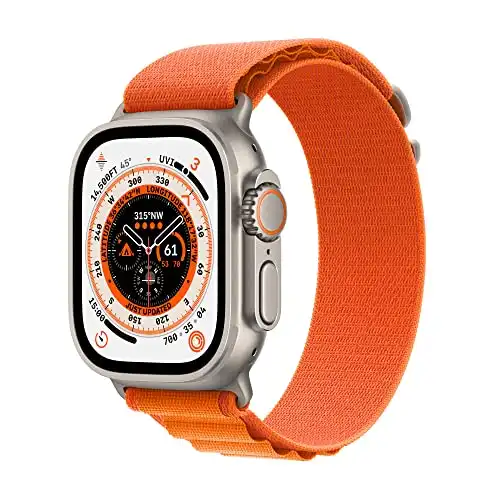 Apple Watch Ultra [GPS + Cellular 49mm] Smart Watch w/Rugged Titanium Case & Orange Alpine Loop Large. Fitness Tracker, Precision GPS, Action Button, Extra-Long Battery Life, Brighter Retina Displ...