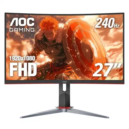 AOC C27G2Z 27 Curved Frameless Ultra-Fast Gaming Monitor, FHD 1080p, 0.5ms 240Hz, FreeSync, 2x HDMI 2.0, 1x Display Port, Height Adjustable, Xbox PS5 Switch Ready, 3-Year Zero-Bright-Dot