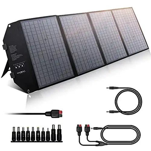 EnginStar 100W Foldable Solar Panel Charger with 18V DC Outlet for Portable Power Stations Jackery/Rockpals/Flashfish, Portable Solar Generator with USB-A USB-C QC 3.0 for Outdoor Camping Van RV Trip