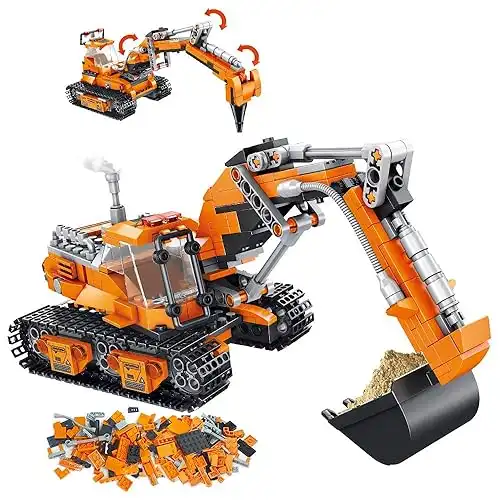 VATOS Building Sets for Kids, Building Kit for Boys 6 7 8 9 10 11 12 Years Old, 513 PCS 2 in 1 Excavator or Drilling Car STEM Building Toys Building Blocks, Buildable Toy for Kids, Building Bricks Kit