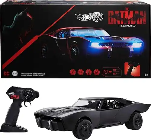 Hot Wheels RC The Batman Batmobile, Remote-Controlled 1:10 Scale Toy Vehicle from The Movie, USB Rechargeable Controller