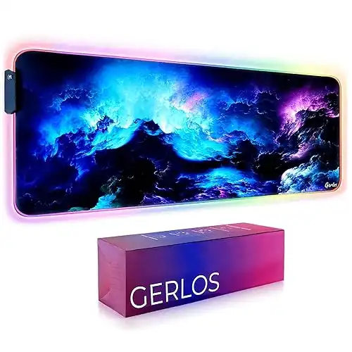 Gerlos RGB Large Gaming Mouse Pad, Extended Soft LED Mouse Pad, Non-Slip Rubber Base, Water Resist Keyboard Pad, Computer Mousepad 31.5 11.8 inches