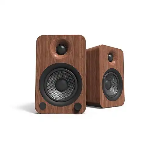 Kanto YU4WALNUT Powered Speakers with Bluetooth and Built-in Phono Preamp | Auto Standby and Startup | Remote Included | 140W Peak Power | Pair | Walnut