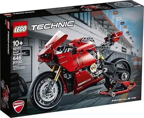 LEGO Technic Ducati Panigale V4 R Motorcycle 42107 Building Set Collectible Superbike Display Model Kit with Gearbox and Working Suspension, Fun for Adults, and Motorcycle Enthusiasts